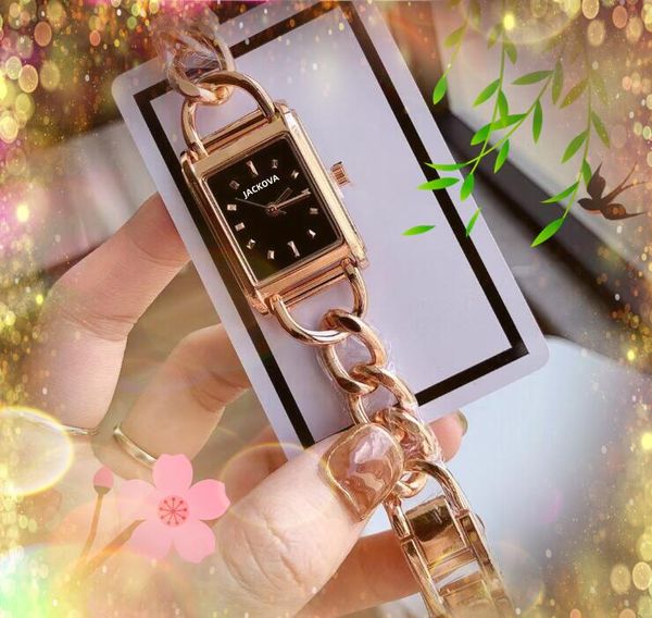 Relógio de movimento de quartzo de luxo com formato retangular superior pulseira de aço inoxidável feminino amantes da moda escolha da estrela ouro cor prata relógios bonitos presentes