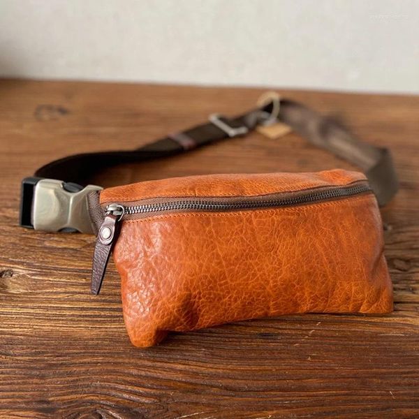 Carteiras Aetoo Retro Do Old Cowhide Simples Saco de Telefone Móvel Fanny Pack Homens Planta Curtida Couro Peito Motocicleta Mochila