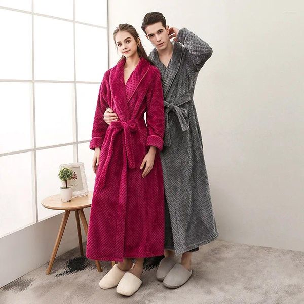 Мужская одежда для сна, осенне-зимнее кимоно, банное платье, утепленная фланелевая домашняя одежда, свободные халаты для душа, женская одежда для дома большого размера