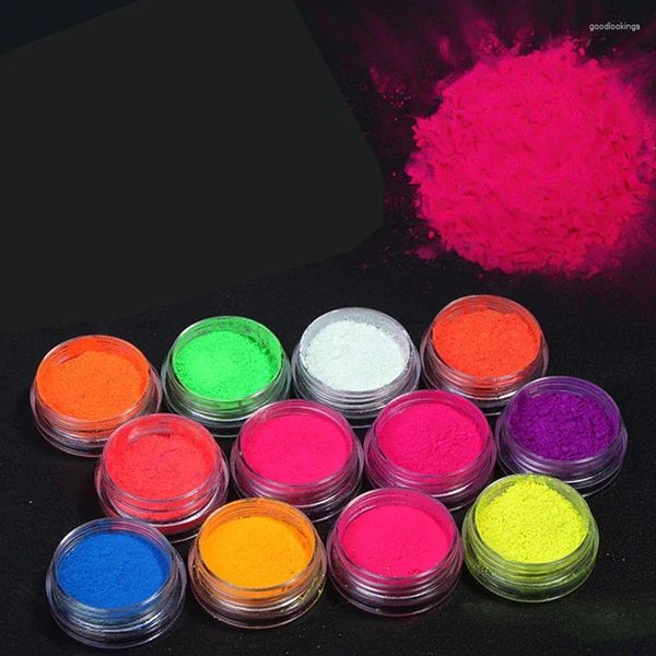 Glitter per unghie Neon Polvere Polvere Effetto fluorescenza Unghie Art Acrilico Scultura mista Smalto gel Manicure 12 pezzi