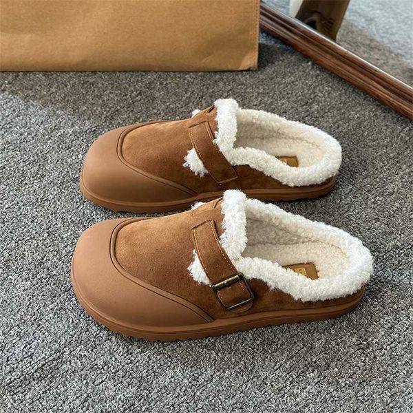 Zapatillas de felpa para mujer, ropa de invierno, nuevos zapatos Boken de alta gama con zapatillas de algodón de felpa, semirremolque Baotou Boken 231007