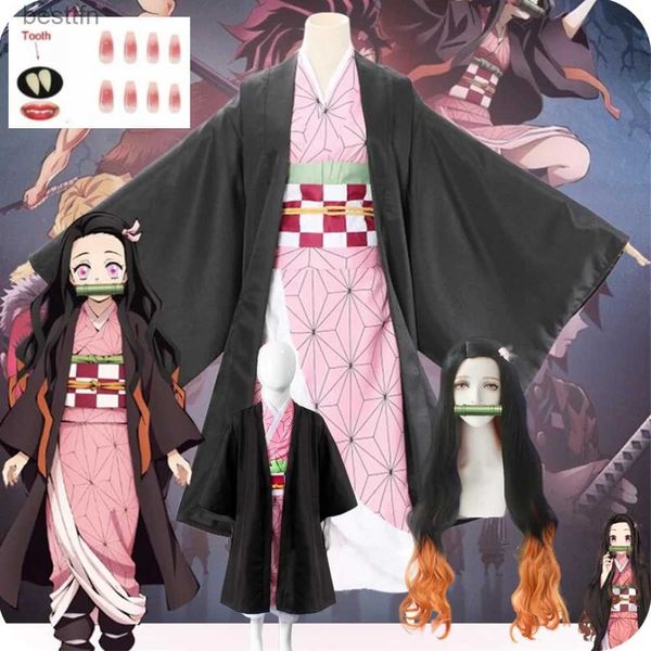 Trajes de anime anime cosplay demon slayers kimetsu no yaiba kamado nezuko quimono vêm feminino adulto crianças roupas l231101