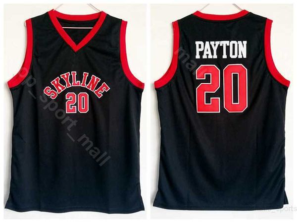 Skyline Gary Payton Jerseys 20 High School College Team Black Color Basketball Uniform para fãs de esportes Bordados respiráveis ​​e costurados