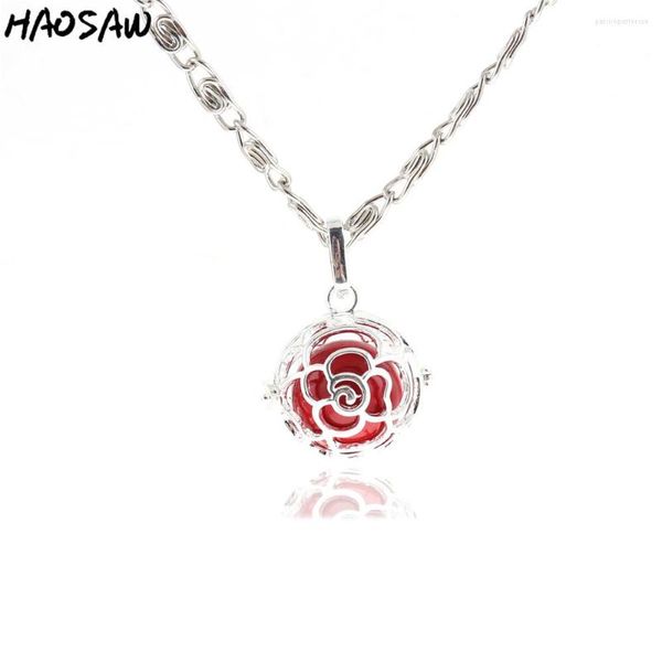 Anhänger Halsketten 26mm Halskette Blume Hohlkäfig Magic Box Engel Musik Sound Glocke Wählen Sie Farbe Bead Charms für Frauen Schmuckherstellung