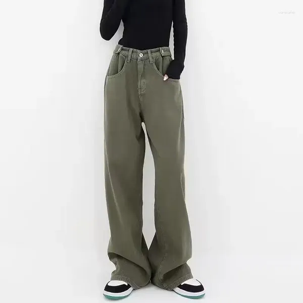 Calças de brim femininas outono inverno casual vintage mulheres cintura alta estilo coreano calça streetwear calças soltas baggy hip-hop denim calças y2k