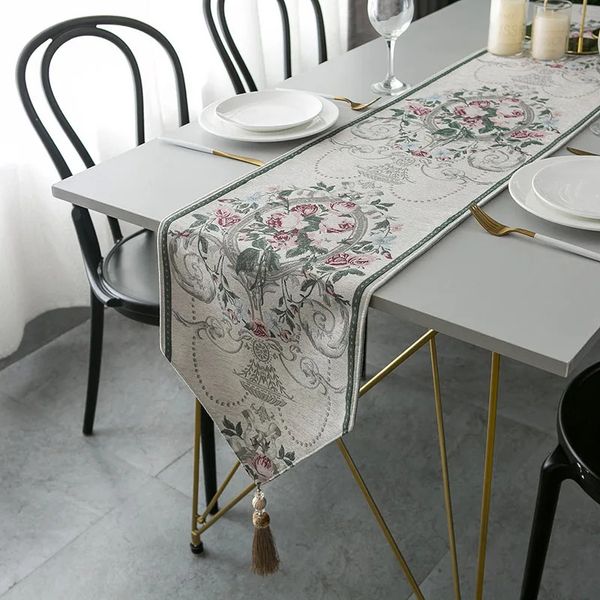 Corredor de mesa corredor de mesa moderno padrão de flor jacquard toalha de mesa toalha de mesa de jantar decoração de casa café el mesa cama corredores 231101