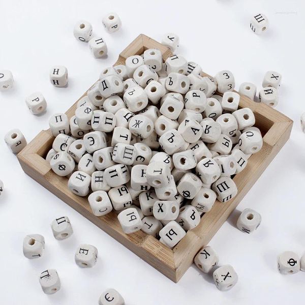 Perlen 50-200 Teile/los 10mm Holz Quadrat Russische Alphabet Buchstaben Lose Spacer Für DIY Schmuck Machen Handwerk Zubehör