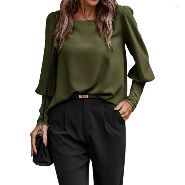 Blusas femininas moda feminina blusa outono o-pescoço manga longa camisa topos botões de volta solto ajuste cor sólida pulôver streetwear blusas