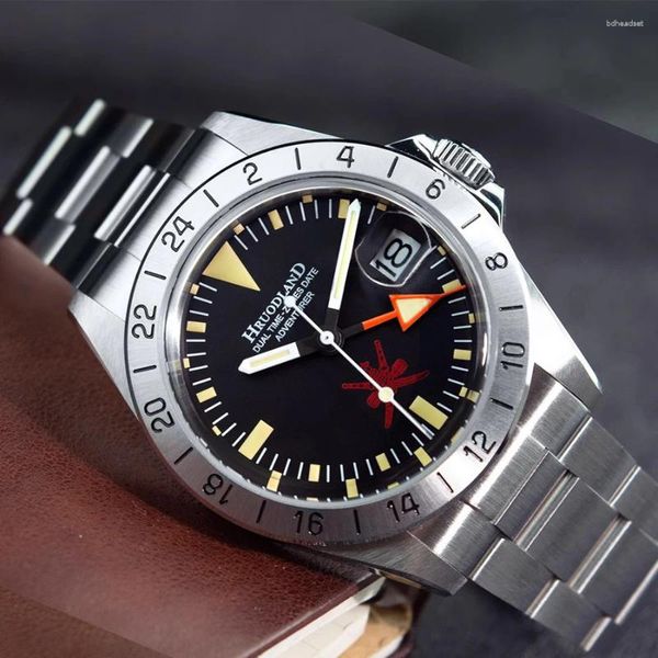 Hollwatches hruodland sınırlı sayıda F023 Retro Saat Erkekler için Klasik GMT Saatler Safir Cam NH34 Hareketi Otomatik Dalış Kolluluğu