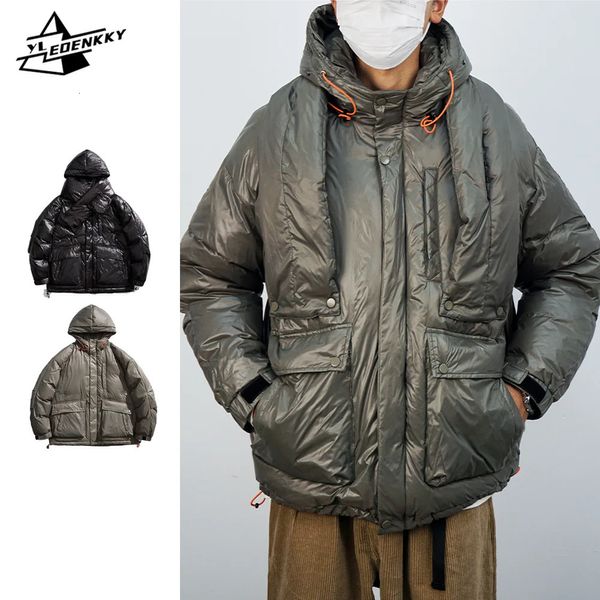 Männer Daunen Parkas Retro Jacke Männer Frauen Verdickte Große Tasche Warme Cargo Parka Harajuku Casual Lose Mit Kapuze Paar Unisex mit Schal 231101