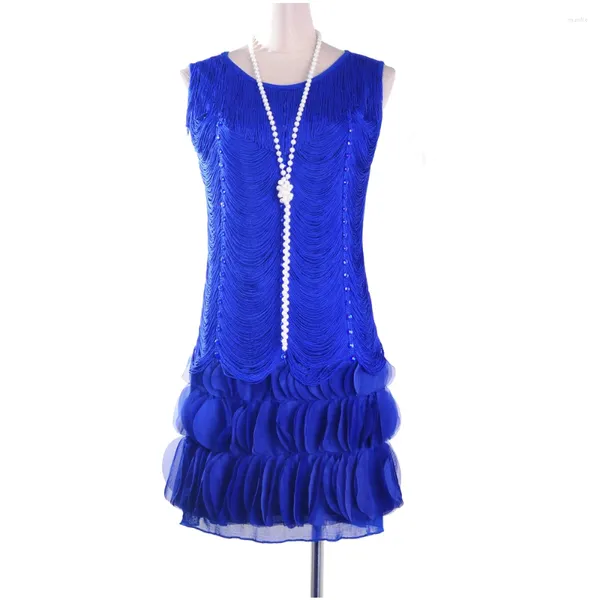Vestidos casuais azul vintage 1920s grande gatsby vestido em camadas franjas flapper charleston festa fantasia trajes sexy borla