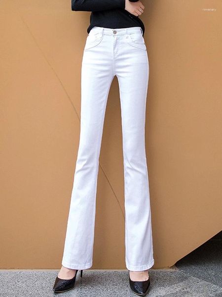 Jeans da donna Pantaloni in denim svasato in cotone bianco Pantaloni da cowboy slim color caramella di tendenza skinny skinny della mamma OL PantalonesN255