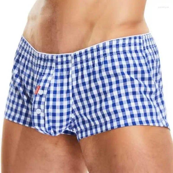 Mutande di marca SEOEBAN Plaid Mens Boxer Intimo Sexy Allentato Grande Pene Pouch Uomo Mutandine maschili Uomo Aro Pantaloni Homewear Pantaloncini