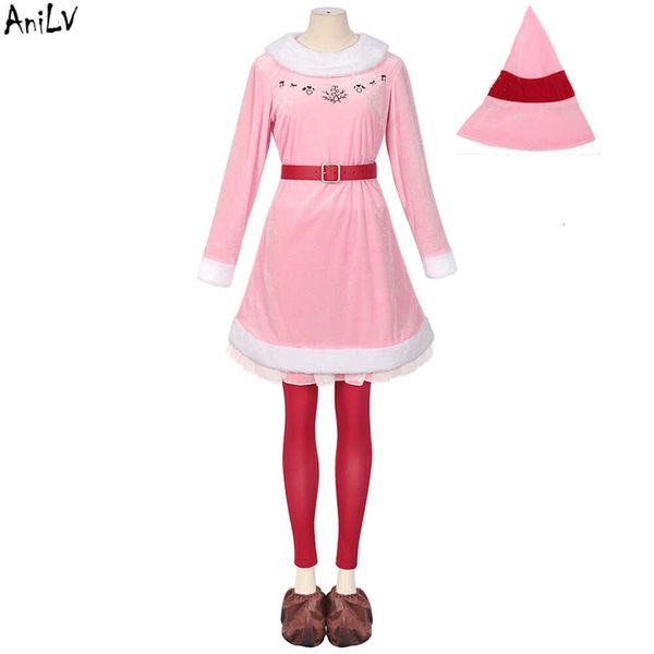 Ani Mittelalterliche Weihnachten Party Kleid Uniform Cosplay Frauen Santa Claus Elf Rosa Plüsch Outfits Kostüme Cosplay