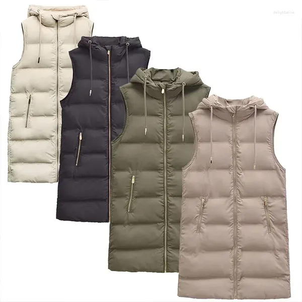 Coletes femininos inverno com capuz algodão colete jaqueta casaco 2023 casual zíper pressionando borracha quente engrossado outwear