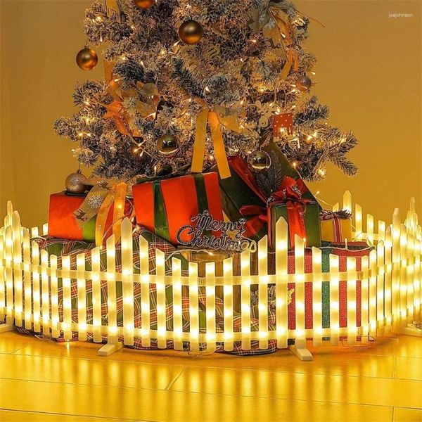 Saiten, 8 Stück, beleuchteter Zaun, Weihnachtsbaum-Dekoration, Lichter, Plug-In, weiße Kunststoffkanten, Lattenrost für Gartenlandschaft