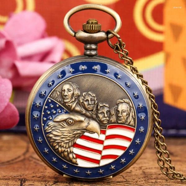 Relógios de bolso retro bronze relógio estados unidos da américa colar pingente colecionáveis presente para homem vintage