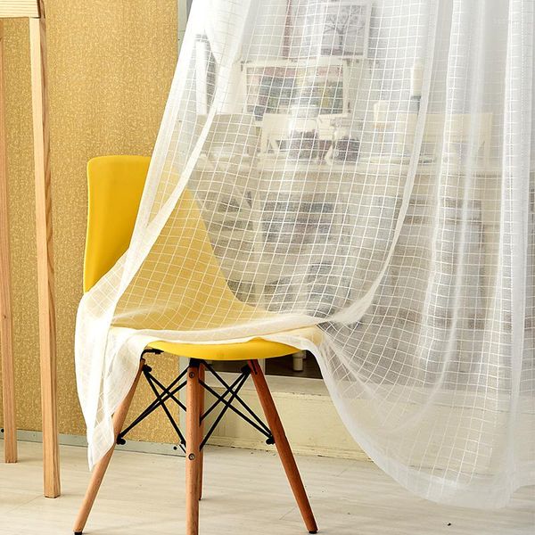 Tenda Modern Classic Plaid Sheer Per Soggiorno Camera Da Letto Voile Bianco Tulle Tende Tende Trattamenti Per Finestre Tende Su Misura