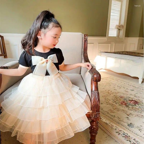 Mädchen Kleider 23 Baby Mädchen Sommer Kleid Großen Bogen Schichten Kuchen Geburtstag Prinzessin Kinder Kinder Vestidos Casual Kleidung