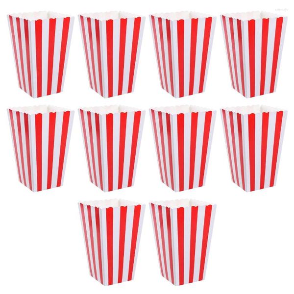 Confezione regalo 10 pezzi Sacchetti di popcorn a strisce rosse bianche Scatole Contenitori piccoli Contenitori per contenitori Vasche Tazze per feste di compleanno