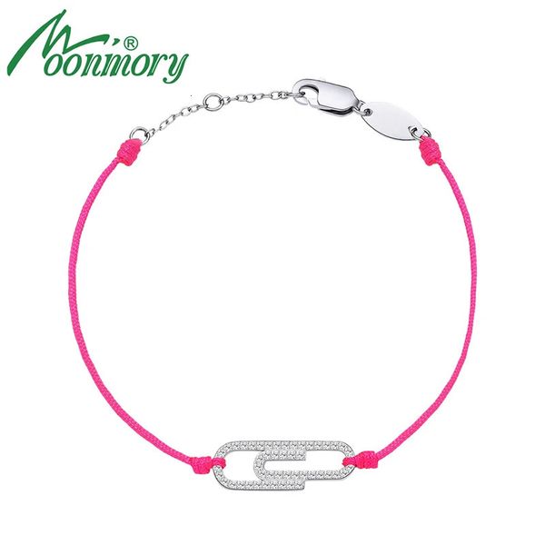 Fußkettchen Moonmory Pink String Armband für Damen 925 Sterling Silber Feiner Schmuck 0 8 mm Stoff CZ Büroklammer Einfache Linie 231101