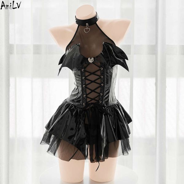 Волшебное платье-трансформер Ани для девочек-ведьм, женское платье с летучей мышью и демоном, черная сетчатая кожаная униформа, костюмы для косплея