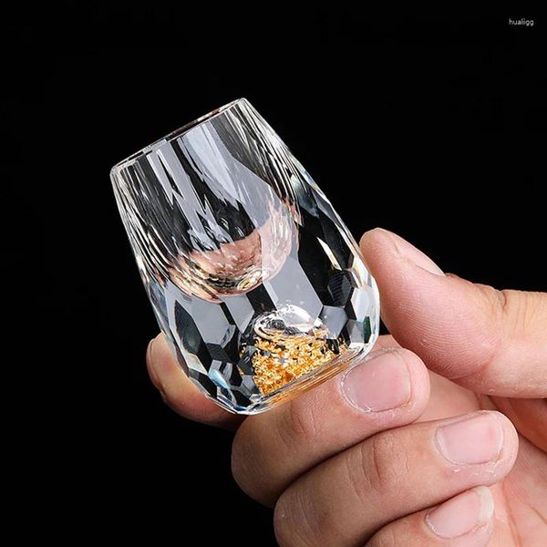 Copos de vinho criativo cristal vidro vodka saquê licor bar licor fundo duplo folha de ouro copo de chá high-end presente