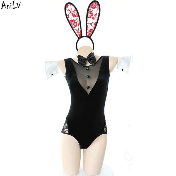 Ani mulheres preto peito malha coelho menina sexy maiô uniforme trajes festa na piscina meninas orelhas de coelho pamas roupa interior cosplay cosplay