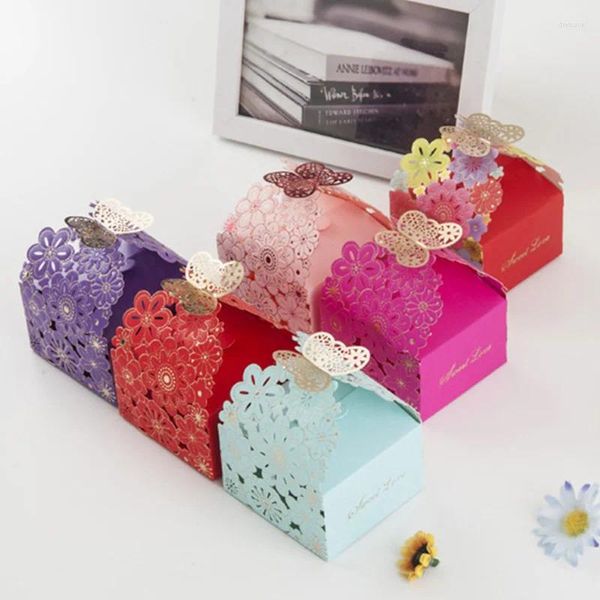 Подарочная упаковка, 10 шт., полые цветочные свадебные коробки конфет с бабочкой, декоративные подарки на день Святого Валентина, шоколадная упаковка