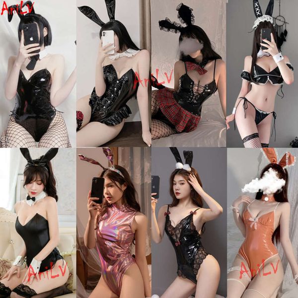 Ani Bunny Girl Serisi Deri Bodysuit Seksi iç çamaşırı günaha üniforma kadın tavşan hizmetçisi iç çamaşırı erotik pamas kostümleri cosplay