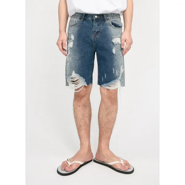 Pantaloncini da uomo Mendicante sbrindellato sfumato estivo Versione coreana della tendenza dei pantaloni a cinque punte strappati in denim ampio