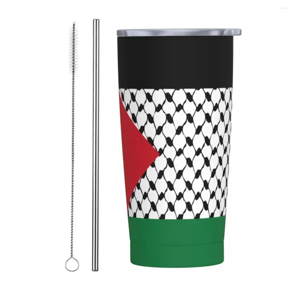 Tumblers Palestina Bandeira Tumbler Vácuo Isolado Palestino Hatta Kufiya Keffiyeh Copos de Café Frasco Escritório Casa Caneca À Prova de Derramamento