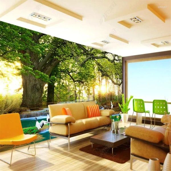 Tapeten Wald Wasserfall Creek Natürliche Landschaft 3D Wandpapier Benutzerdefinierte Wandbild Wohnkultur Tapete Schlafzimmer