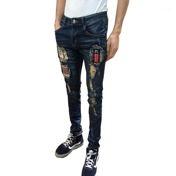 Jeans masculino Fashion 2023 Teenager rasgou as calças de pés magros de tendência coreana de mendigo coreano