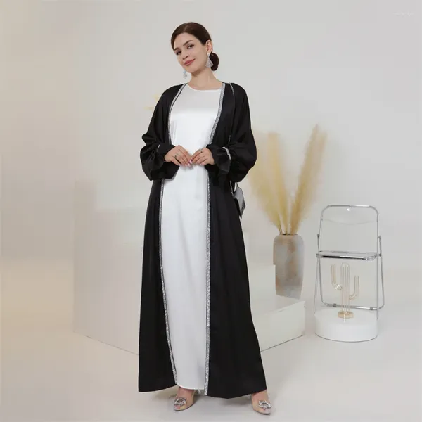 Abbigliamento etnico Eid Caftano Abito da festa Donne musulmane Perline Aperto Abaya Cardigan Lungo Maxi Abito Dubai Caftano arabo Ramadan Kimono Jilbab