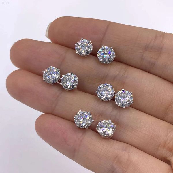 2023 Trendy 6 Prong Moissanite Stud 925 Sterling Silver Vvs Lab Diamond Ear Rings para homens