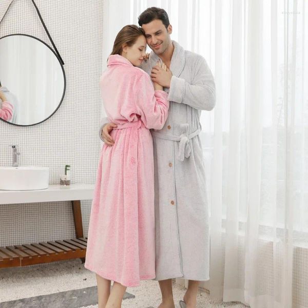 Indumenti da notte da donna Taglie forti Ispessito Kimono caldo Accappatoio Abito invernale Coppia Flanella Abito lungo Sciolto Pile di corallo Abbigliamento da casa Salotto