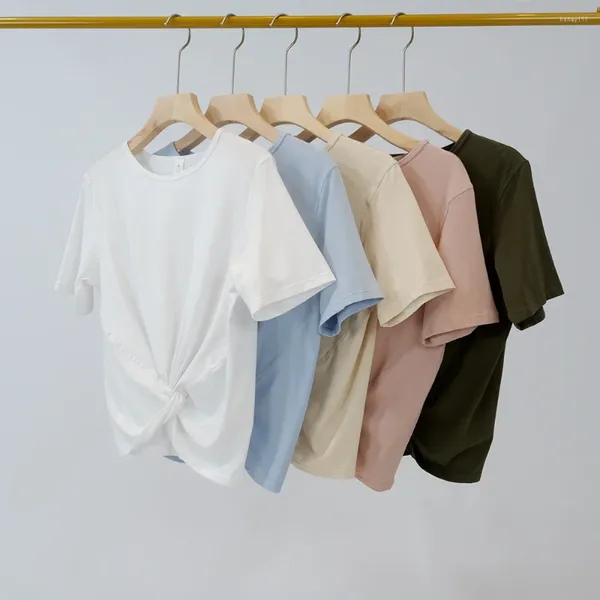 Рубашки для активного отдыха Lul, женские летние эластичные дышащие свободные однотонные спортивные топы для спортивной одежды с уличными повседневными короткими рукавами
