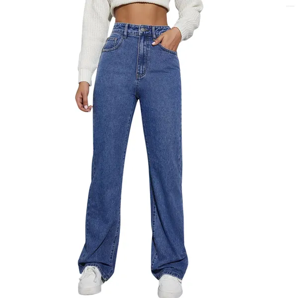 Damen Jeans Wash Water Overalls Y2k Street Long Vertical Tube Denim Pants Wide Leg Kleidung