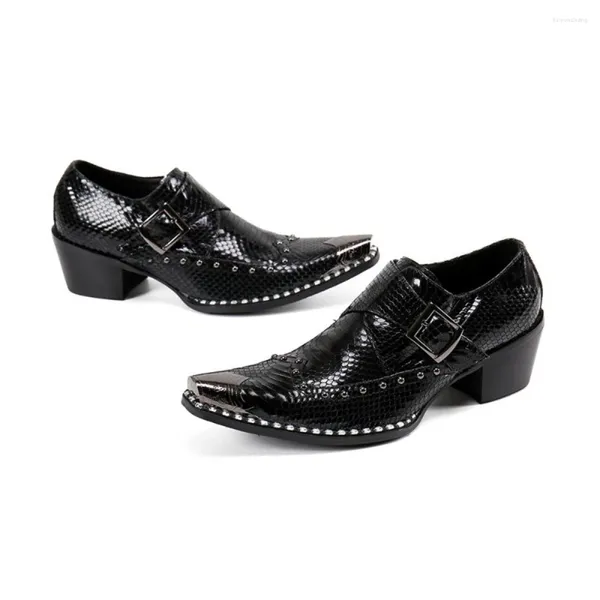 Sapatos de vestido homens couro genuíno crocodilo apontou toe preto oxford salto alto