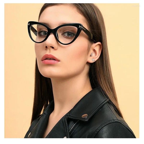Солнцезащитные очки треугольные кошачьи глаза в оправе с прозрачными линзами, женские очки для близорукости, компьютерные защитные очки