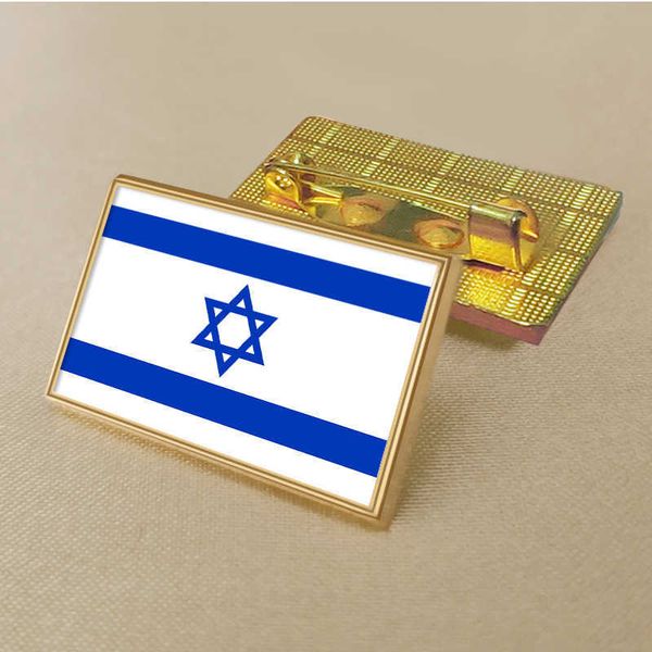 Partei-Israel-Flaggen-Anstecknadel 2,5 * 1,5 cm Zinkdruckguss-PVC-Farbbeschichtung, goldfarbenes, rechteckiges Medaillon-Abzeichen ohne Harzzusatz