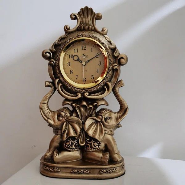 Tischuhren Vintage Metall Elefant mechanische Uhr stille Bewegung Sitz Luxus Home Dekoration europäischen Stil Wohnzimmer