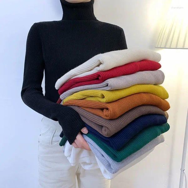 Maglioni da donna Maglioni invernali lavorati a maglia Pullover Top a maniche lunghe da donna Dolcevita Abiti da donna chic lavorati a maglia Camicia con fondo a caramella femminile