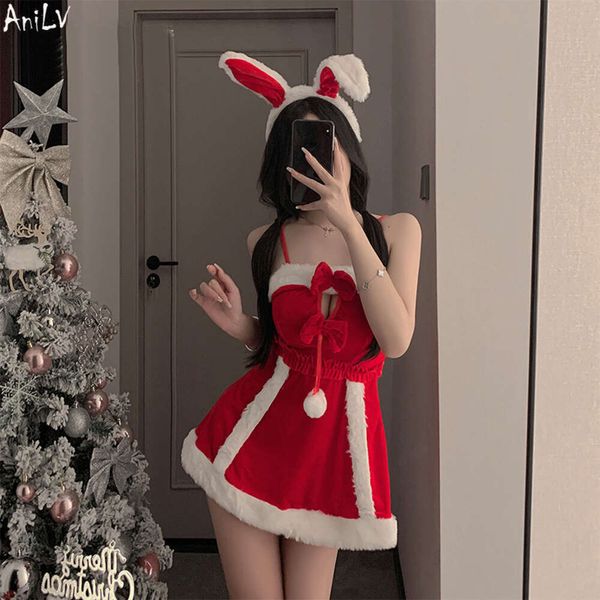 Ani Kadın Noel Noel Baba Peluş Veet Kısa Elbise Üniform Kıyafet Kostümleri Cosplay Cosplay