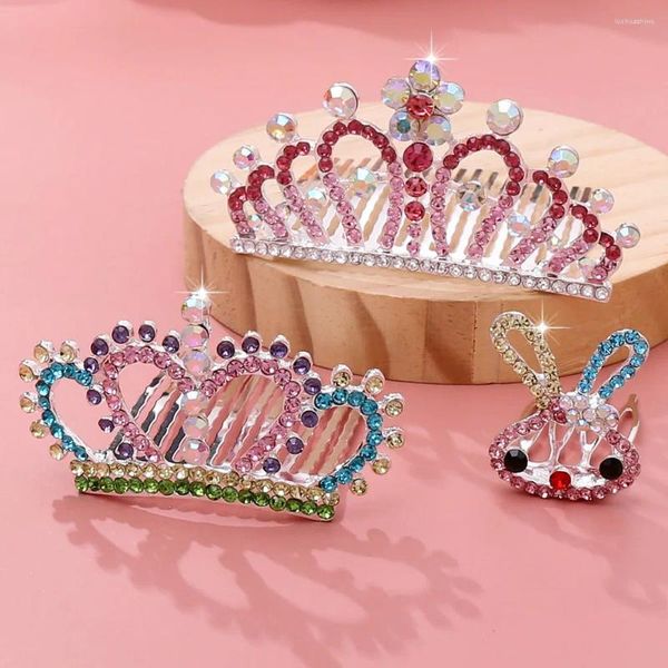 Saç Aksesuarları Kızlar Rhinestone Crown Süs Renkli Alaşım Prenses Çocuk Doğum Günü Partisi Tarak