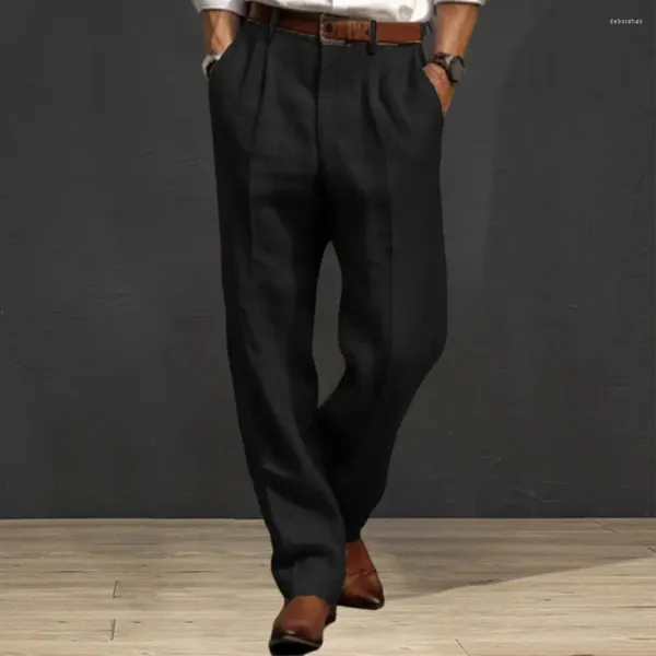 Erkek pantolon erkekler gevşek uzun cepler tasarım nefes alabilen kumaş pantolon elastik bel bandı gündelik