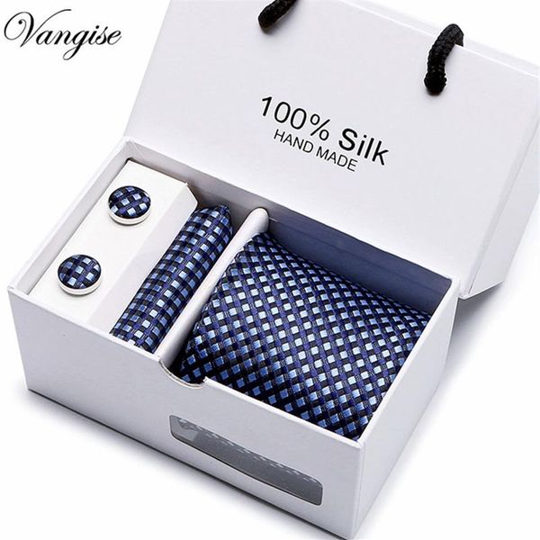 New Plaid set cravatte da uomo extra lunghe taglia 145 cm 8 cm cravatta blu navy Paisley seta jacquard tessuto cravatta abito da sposa festa C190110259I