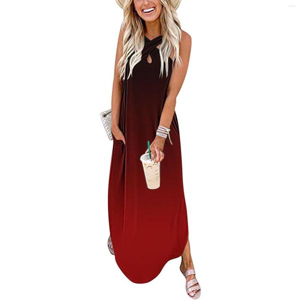 Casual Kleider Sommer Frauen Gradient Sommerkleid Langes Kleid Mode Ärmellos Rückenfrei Lose Gerade Abiti Estivi Donna 2023