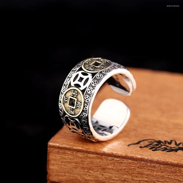 Cluster Ringe BOCAI 2023 Trend S925 Silber Distressed Old Coin Ring für Männer und Frauen Mode Retro Persönlichkeit Schmuck